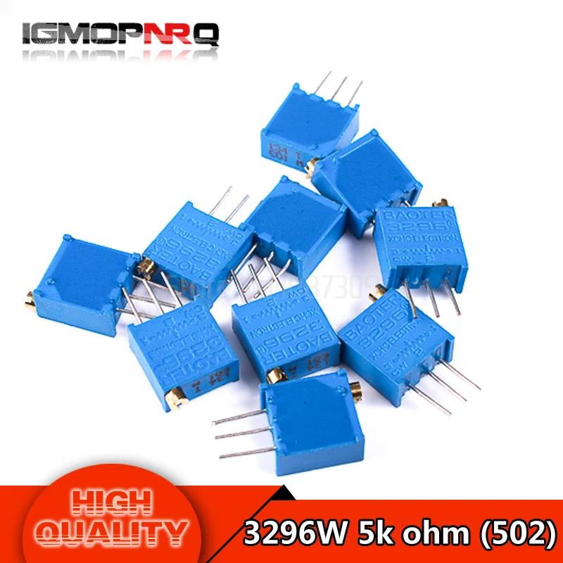 1lot=10Pcs 3296W 502 3296W 5K ohm Multiturn Trimmer Potentiometer top