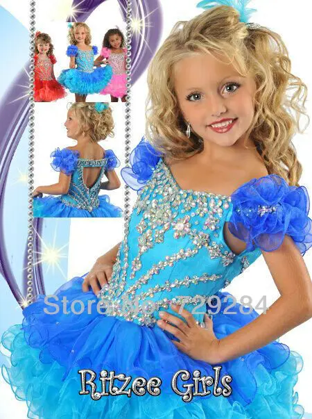 Bleu deux tone parti robes de soirée pour les tout,petits enfants princesse pageant gradins ruché strass petites filles gâteau courts de la boutique en