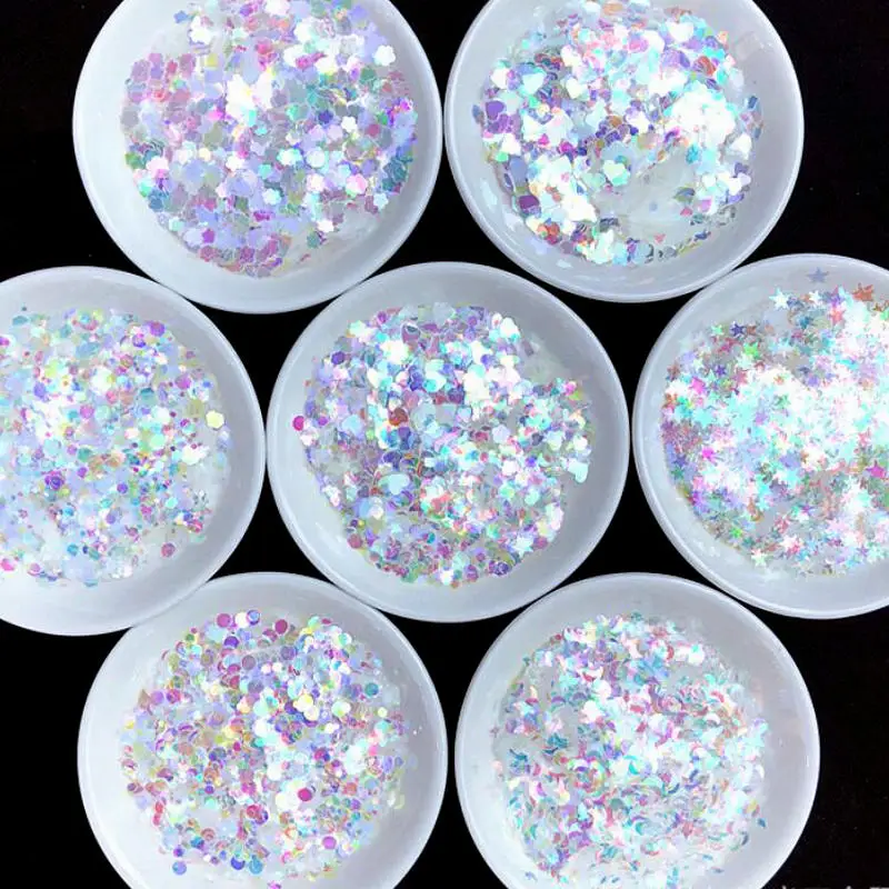 10g Ultrathin Heart Round Symphony Sequins Resin Jewelry Stuff Size Mix AB Nail Glitter Flakes Star Round Holographic Decor