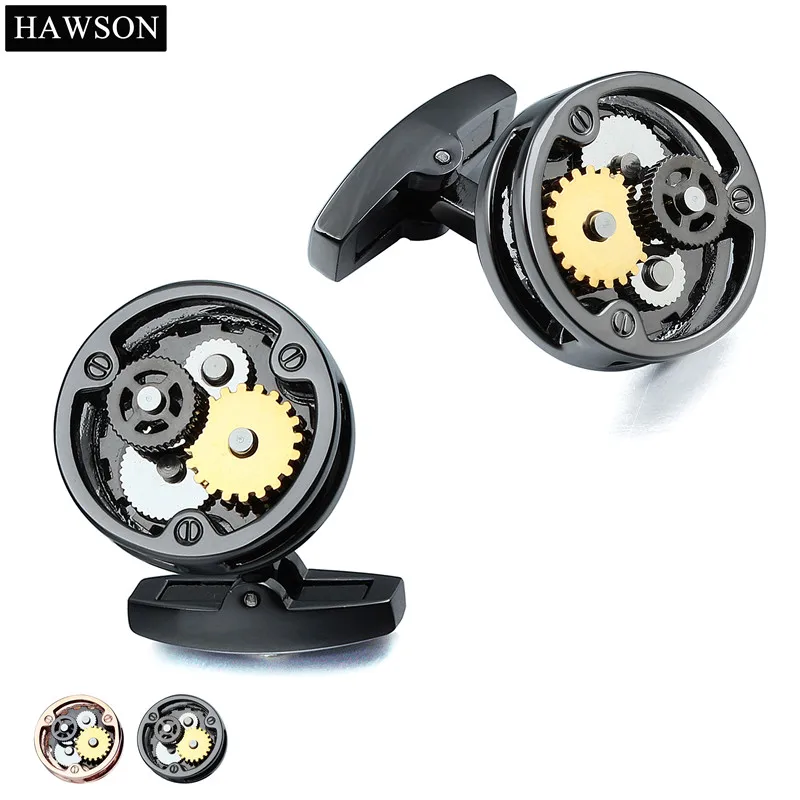 

High Quality French Shirt Movement Cufflinks 2 Color Options for Mens Round Mechanical Cuff links