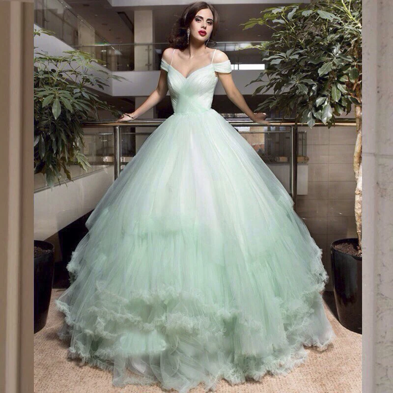green ball gown with sleeves