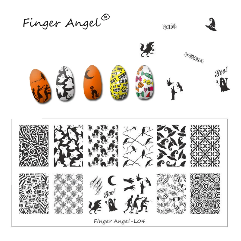 Finger Angel 1 шт. Хэллоуин дизайн пластины для штамповки ногтей штамп изображения Уникальный Забавный мультфильм череп 6*12 см DIY шаблон для ногтей