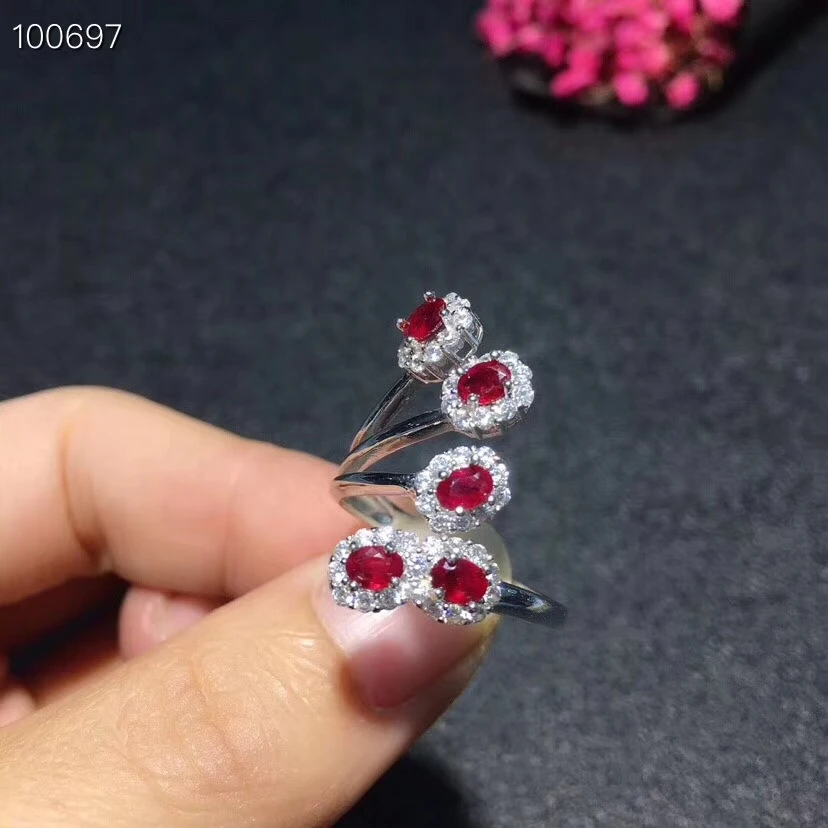 

Natural red ruby gem Ring Natural gemstone ring S925 silver Luxurious Thick geometry Leaf women wedding gift fine Jewelry