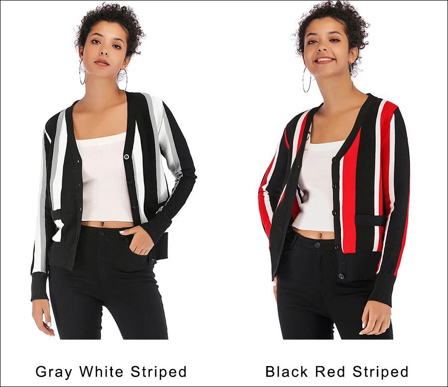 Gladiolus 2018 Autumn Winter Knitted Sweater Women Long Sleeve V-Neck Singer Breasted Pocket Striped Cardigan Women Sweater Tops (23)