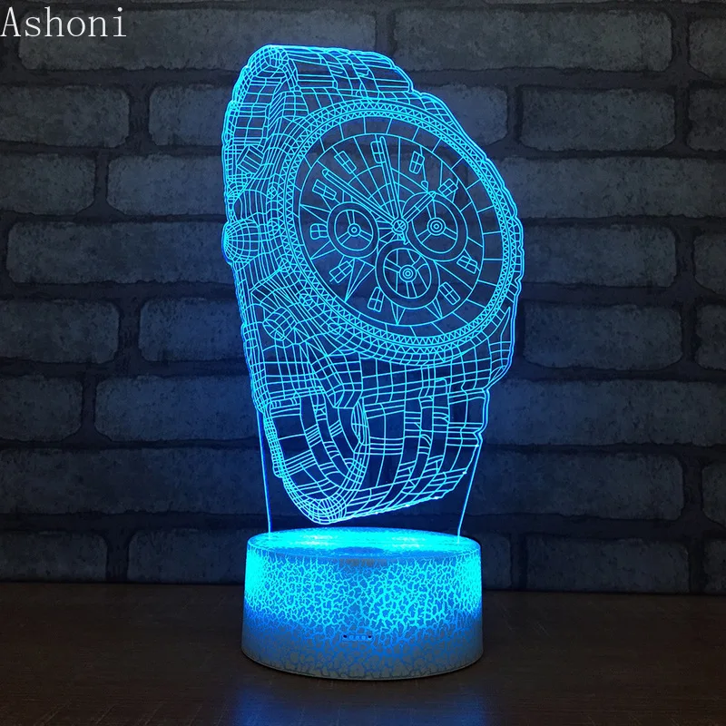 

3D Acrylic LED Night Light Watch Shape Touch 7 Color Changing Desk Table Lamp Party Decorative Light Christmas Gift