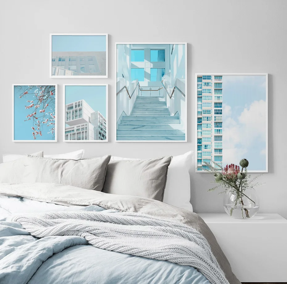 Waliicorners Wall Art Canvas Nordic Posters Cherry Blossoms White Building Stairs Wall Pictures Home Decor 15 HTB1mbe3L9zqK1RjSZFjq6zlCFXaj
