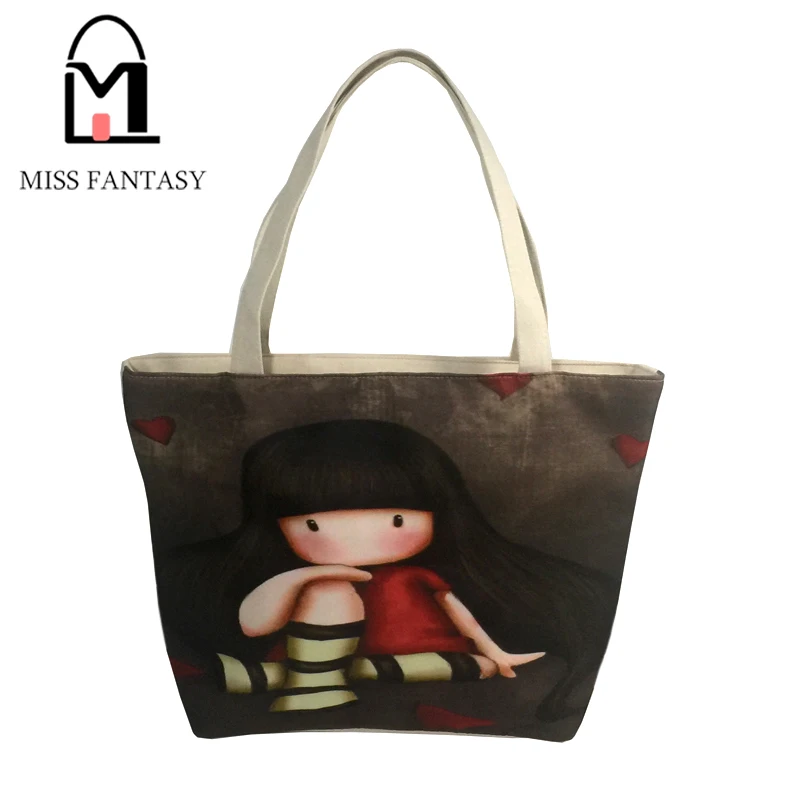 2016 Fashion Girl Printed Canvas Tote Female Casual Beach Bag Large Capacity Women Single Shopping Bag Daily Use Canvas Handbags