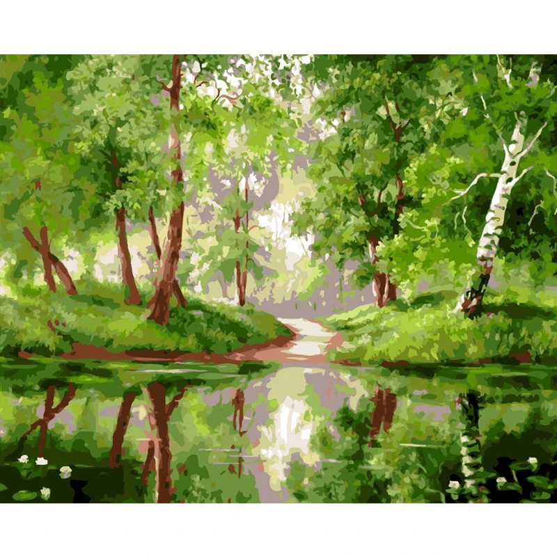 

Frameless River Forest DIY Painting By Numbers Kits Paint On Canvas Acrylic Coloring Painitng By Numbers For Home Wall Decor