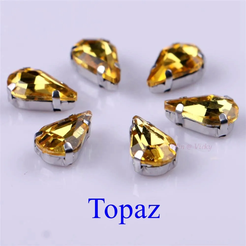 Elegant Teardrop Crystal Rhinestones with Claw Metal Base - 20 Piece Set