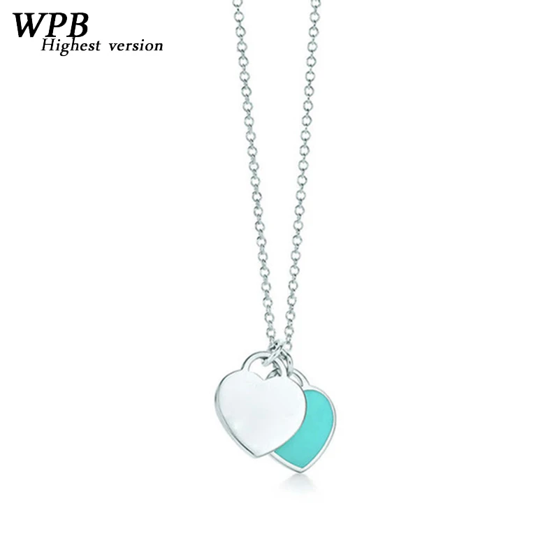 

Brand new high quality 925 silver fashion blue heart necklace fashion luxury jewelry selection rose gold Tiff jewelry gift