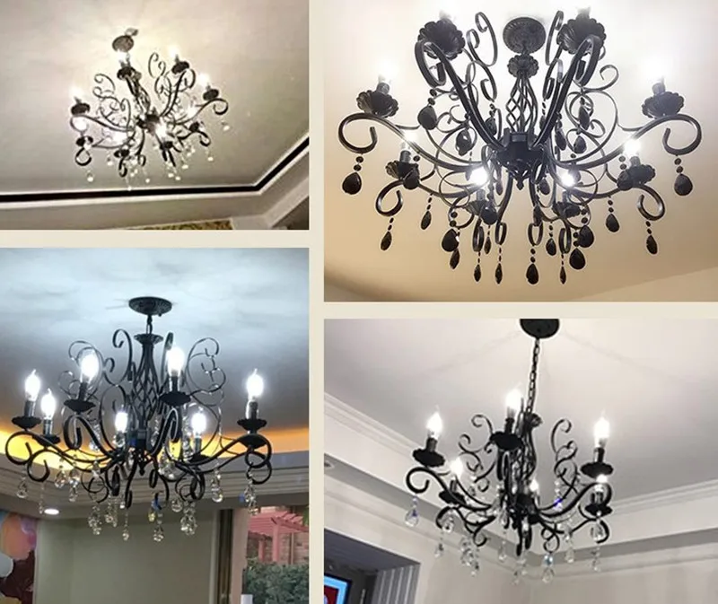 Vintage Crystal Chandeliers Livint Room Dining Room Lamp Black White Loft Wrought Iron E14 Candle Chandeliere Lighting