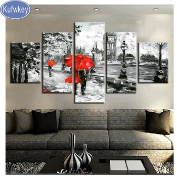 

5 Pieces Rhinestone mosaic Diamond Embroidery Red Umbrella/Lover /Rain Diamond Painting Cross Stitch Full Round square drills 5d