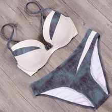

sexy vintage patchwork underwire print solid low waist brand girl Bandeau bikini set swimwear women solid swimsuit bathing suit