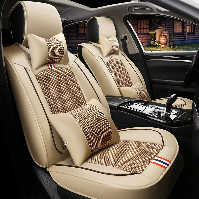 (Передний + задний) Leather Ice Silk автомобильные чехлы для сидений автомобиля подушка