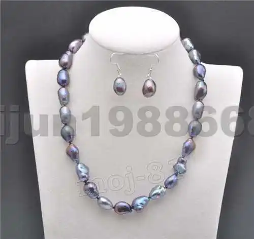 REAL NATURAL 9-10MM SOUTH SEA BLACK BAROQUE PEARL NECKLACE EARRING SET 20&quot | Украшения и аксессуары
