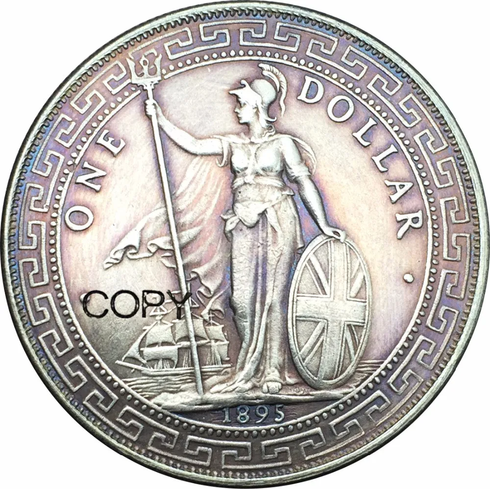 Британская торговля один доллар 1895 Гонконг Yi Yuan латунные посеребренные