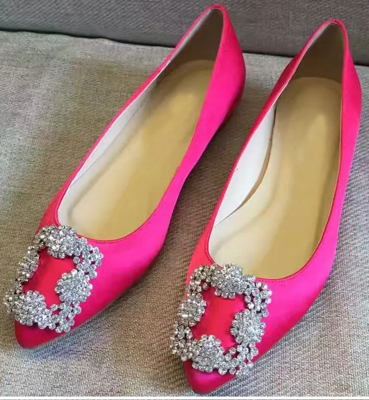 New Sexy Black Royal Blue Wedding Shoes Bride Crystal Buckle Pointy Toe Women Flats Shoes Ladies