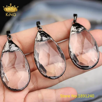 

5pcs Bezel Glass Teardrop Beads Crafts Pendants,Faceted Clear Glass Crystal Paved Gunmetal Bails Charms Necklace Jewelry ZJ313