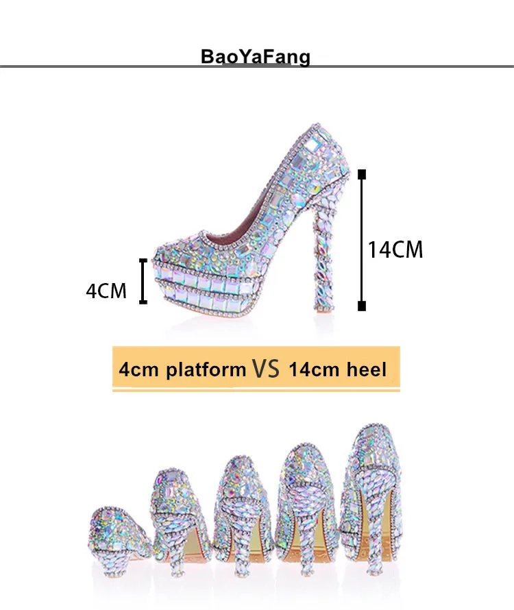Новинка, яркие блестящие свадебные туфли с кристаллами, женские вечерние модельные туфли для невесты, туфли на платформе с высоким каблуком, модные туфли со стразами, большие размеры