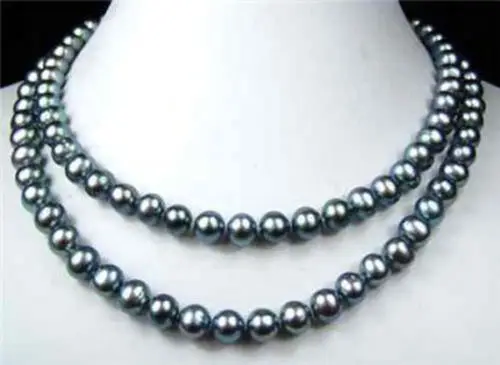 

Free shipping@@@@@7-8mm Black Akoya Cultured Pearl Necklace 34" AA+