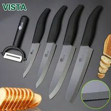 Kitchen knife Ceramic Knives Cooking set 4″paring 5″slicing 6″chef+6″Serrated Bread Knife Peeler Zirconia Black Blade knife