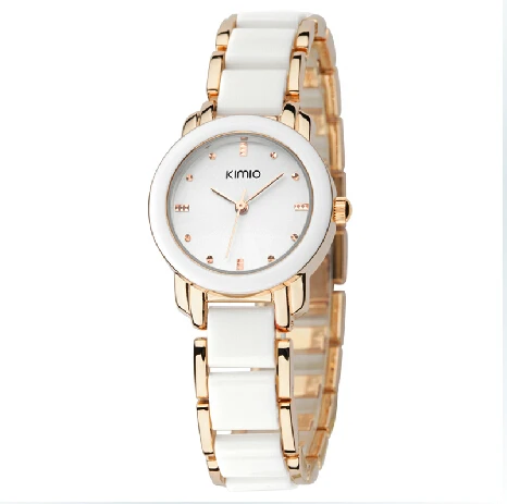 

2019 New Kimio Ladies Fashion Imitation Rose Gold Ceramic Luxury Watch Exquisite Alloy Strap Lady Dresses Watch