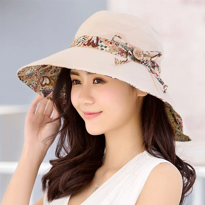 

New Elegant Womens Bowknot Sun Hat Summer Reversible UPF50 Beach Hat Floppy Foldable Wide Brim Travel Vacation Fisherman's Hat