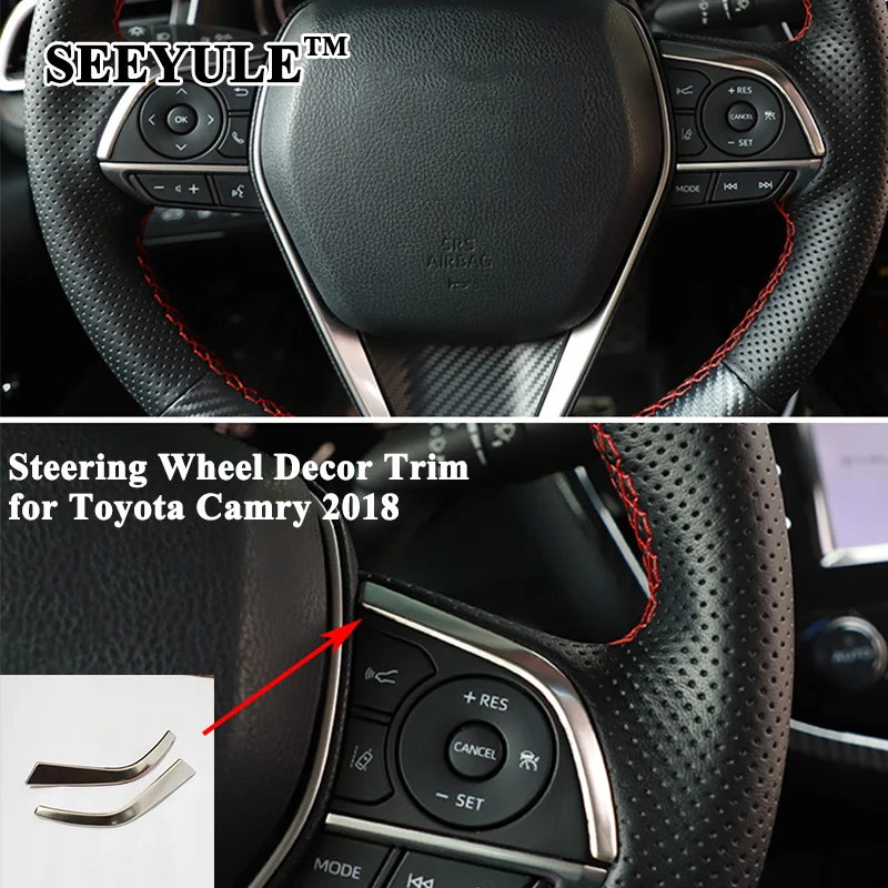 

1pair SEEYULE Car Steering Wheel Buttons Decoration Trim Sequin Cover Styling Sticker Car Accessories for Toyota Camry 2018 2019