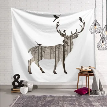 

Forest Deer Tapestry Wall Fabric Bedspread Farmhouse Decoration Wall Hanging Beach Blanket Towel White Background
