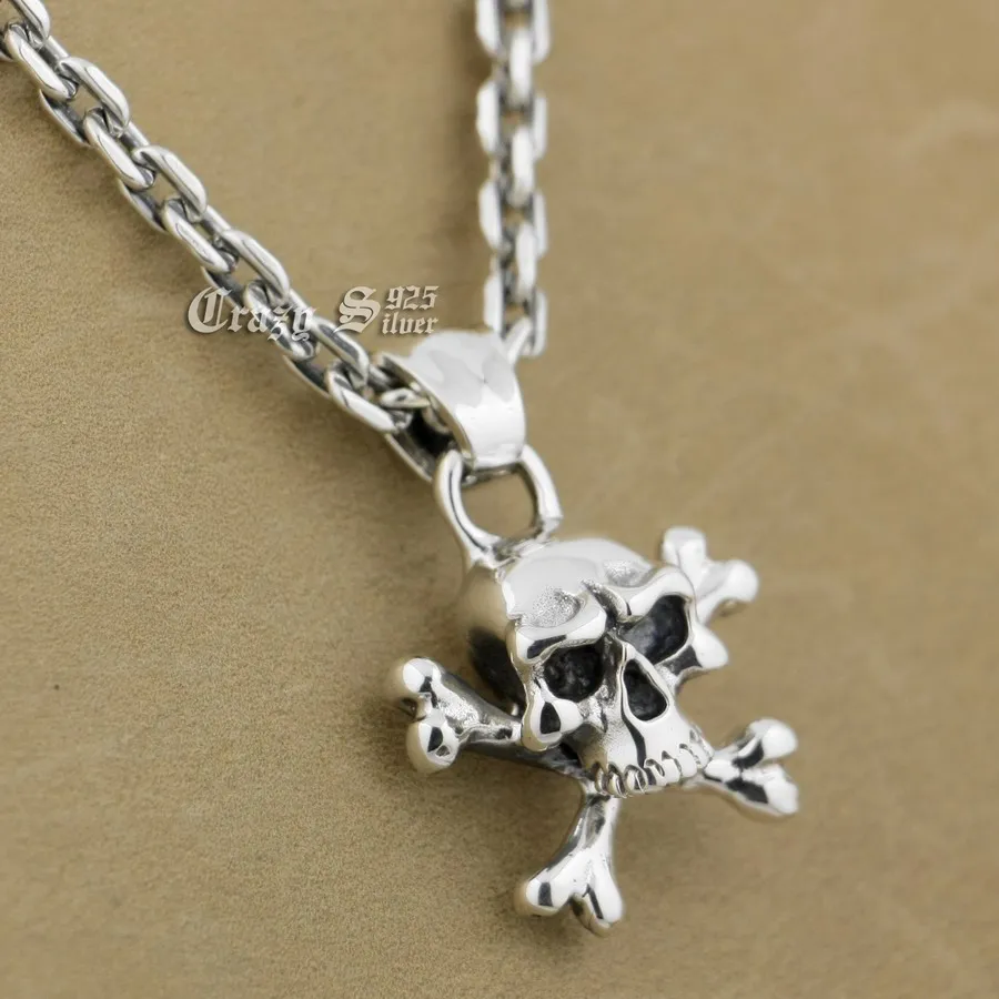 

Pirate Skull Bone 925 Sterling Silver Mens Biker Punk Pendant 9S103 925 Sterling Silver Necklace 26 inches