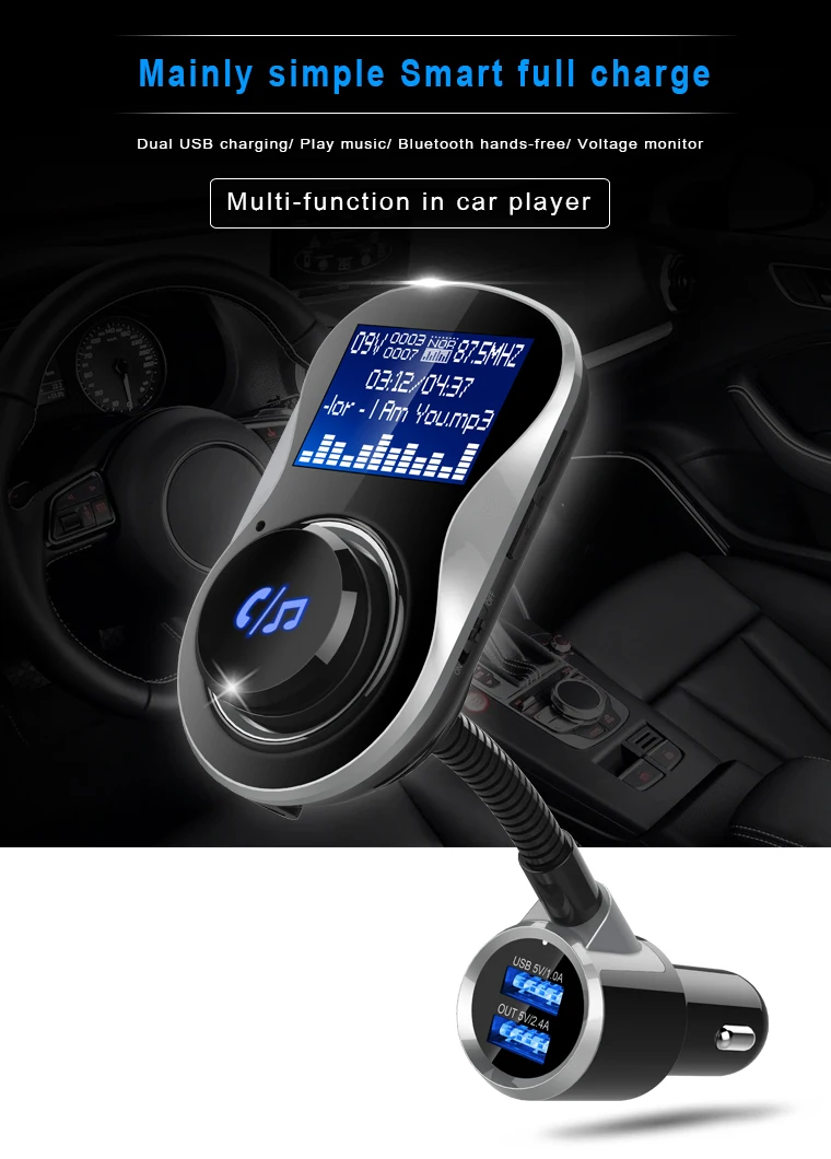 AUX Bluetooth автомобильный комплект fm-передатчик модулятор беспроводной громкой связи MP3-плеер с TF U диск двойной usb зарядка для телефона