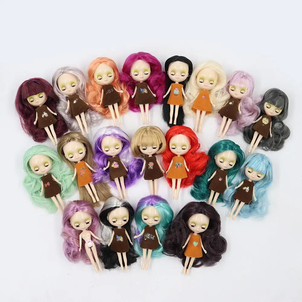 

Mini Blyth nude doll 10CM new hair color with random dress with bangs or no bangs normal body DIY fashion toys
