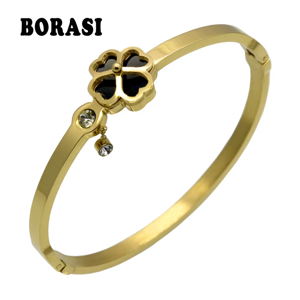 

Turnable Clover Bracelets For WomenGold Color Crystal Bracelets & Bangles Bridal Heart Wedding Jewelry 2017 Christmas Gift