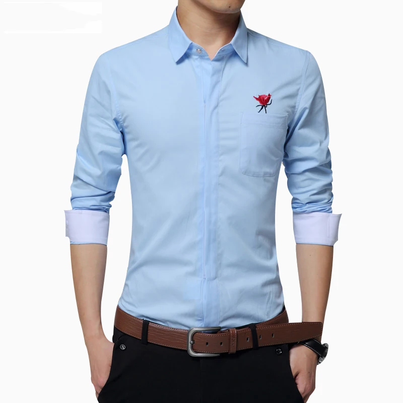 Buy 2016 Autumn Business Men's Dress Shirt Fashion Embroidery Zipper Designer