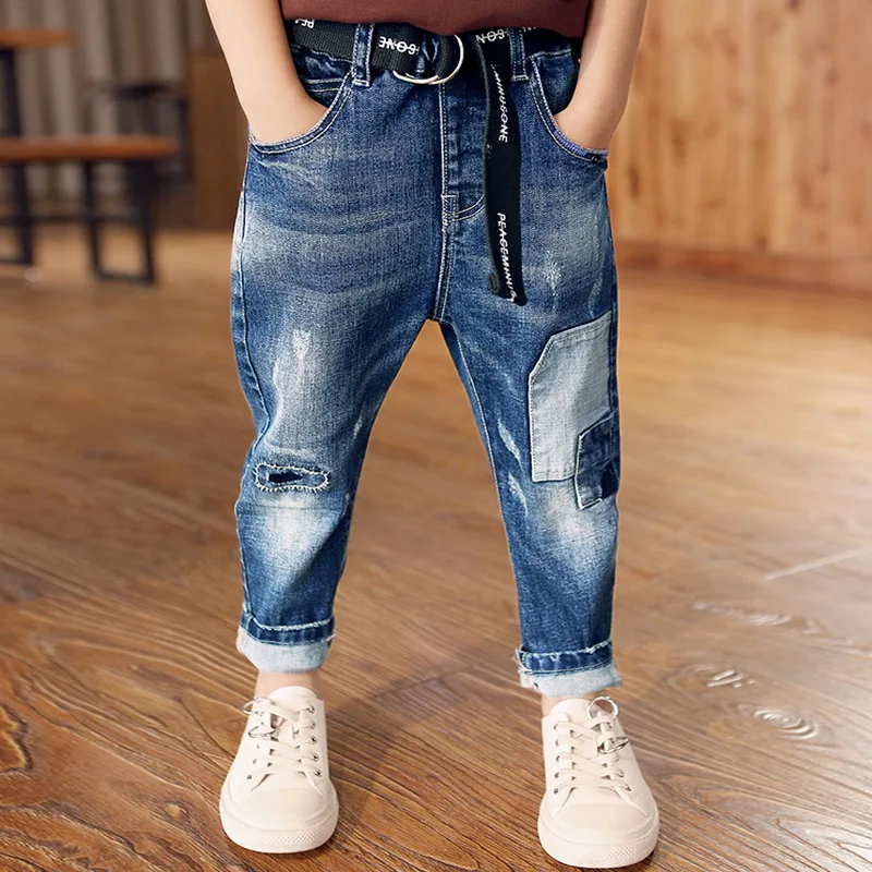 Children's jeans boy fashion hole patch pants Kids Baby spring autumn