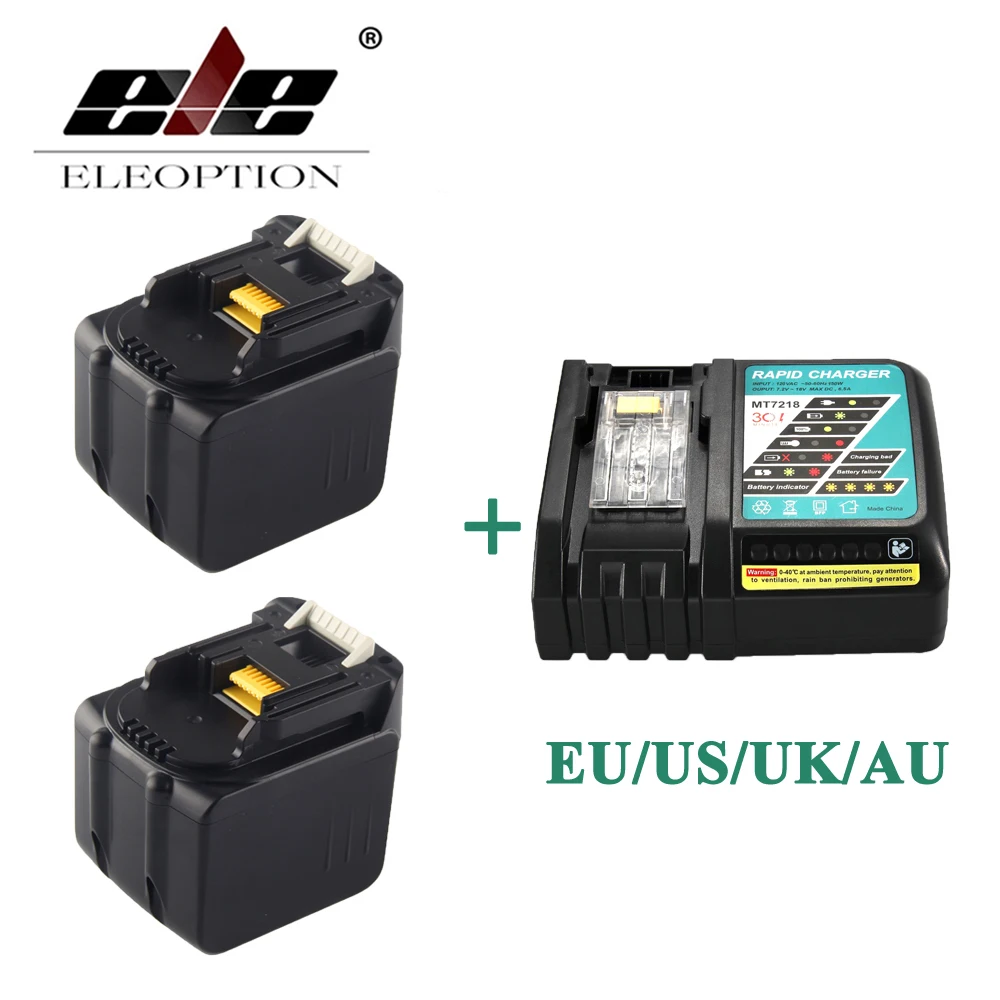 

ELEOPTION 2PCS 6000mAh 14.4V Li-Ion Battery For MAKITA BL1430 BL1415 194066-1 194065-3 194559-8 With 6.5A Rapid Charger