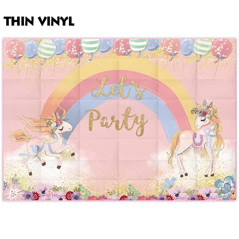 Unicorn Rainbow Flowers Party Backdrop