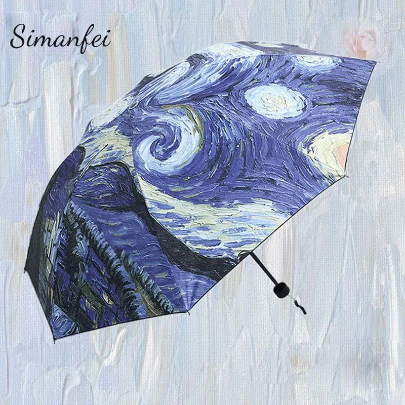 

Simanfei 2017 New Oil Printed Solid Fully-Automatic UV-proof Rainy Sunny Three-folding Umbrella Windproof Female Male Parasol