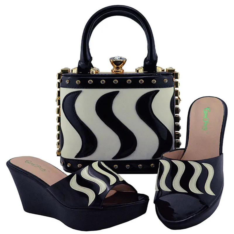 

md005 Ladies Italian Shoes and Bag Set Decorated with Rhinestone Italian Shoes with Matching Bags High Quality Party Shos