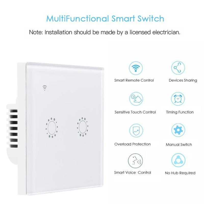 1/2/3 Gang Wi-Fi Touch Switch Wall Light Panel Wireless Intelligence Timing&Remote Control APP Work with Alexa Google Home