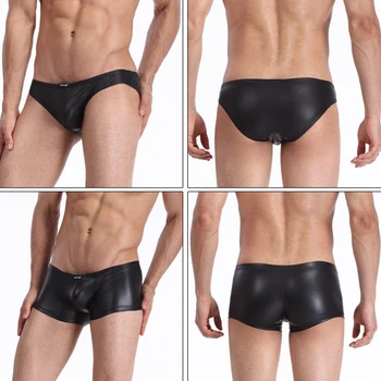 

Men Underwears Faux Leather Boxer Underpants Shorts Panties M-XXL
