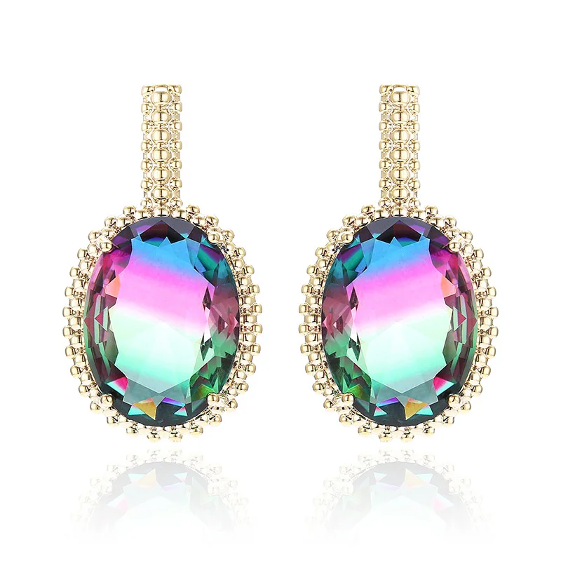 

XIUMEIYIZU New Luxury Colorful Tourmaline Stone Stud Earrings Beautiful Wedding Party Jewelry for Women