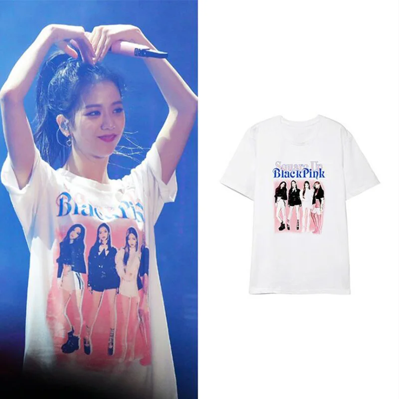 

Korean Style Vogue Tee Shirt Femme Kawaii Streetwear KPOP BLACKPINK BLACK PINK JISOO LISA ROSE Short Sleeve T Shirt Women Tumblr