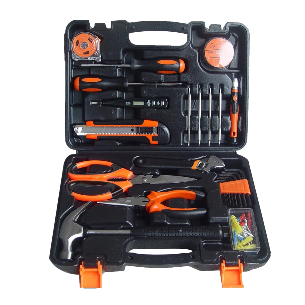 

Paron 45pcs Household Tool Set Hammer Plier Scissor Hex Wrenches Tape Screwdriver Screws Electric Tester Kit