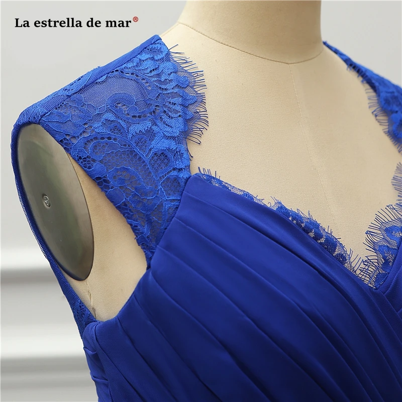 Abito damigella donna2019 новый кружевной шифон сексуальный v-образный вырез сзади линия Королевский синий vestido formatura festa длинный sukienki na wesele