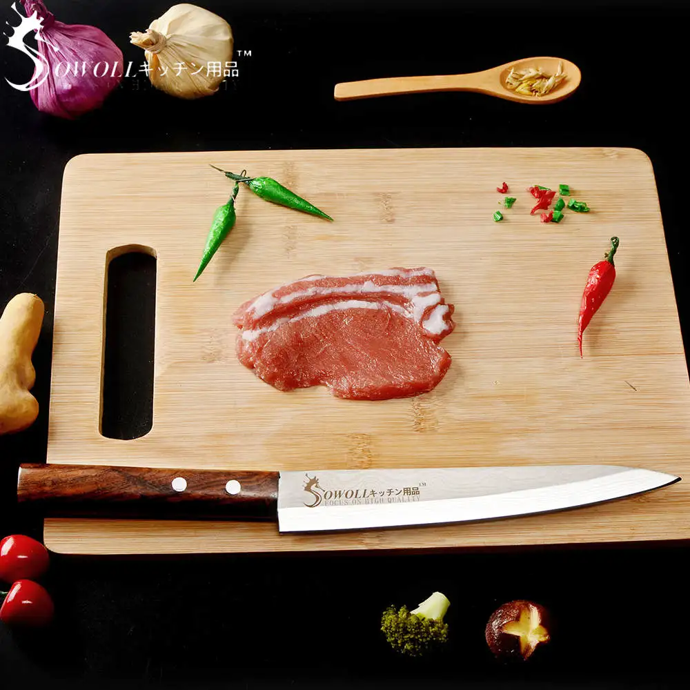 SOWOLL Stainless Steel Sashimi Kitchen Knife Laser Damascus Chef Knife Japanese Salmon Sushi Petty Raw Fish Filleting Knife