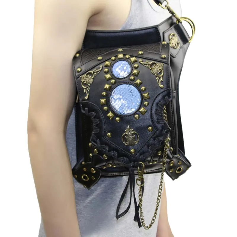 Модная черная кожаная сумка-мессенджер на плечо, сумка через плечо, винтажная ретро сумка, стимпанк, рок, готика, облегающая кобура, сумка, подходящая к корсету