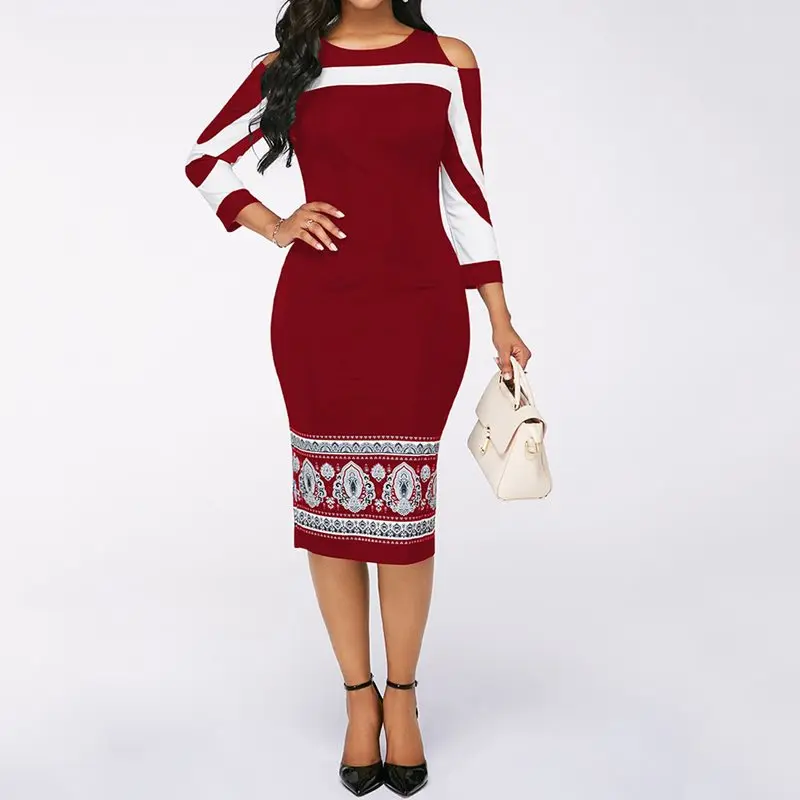 

Summer Plus Size Sexy Bodycon Dress Women Black Office Elegant Off Shoulder Stylish Print Vintage Blue Party Casual Midi Dresses