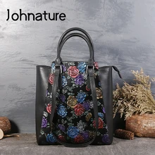 Новинка года. Повседневная винтажная Сумка-тоут из натуральной кожи. Универсальная женская сумка на плечо с цветочным принтом и мягким карманом на молнии