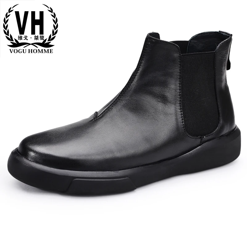 

autumn winter British retro new men's flat-bottomed real leather Chelsea boots high-top shoes Riding boots casual breathable